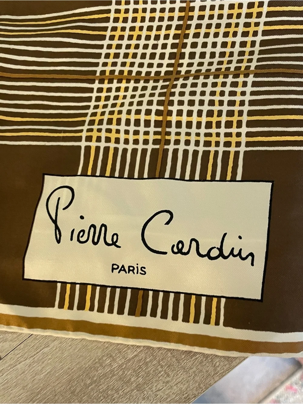 Vintage Silk Pierre Cardin ladies scarf accessory brown fall 60s retro groovy